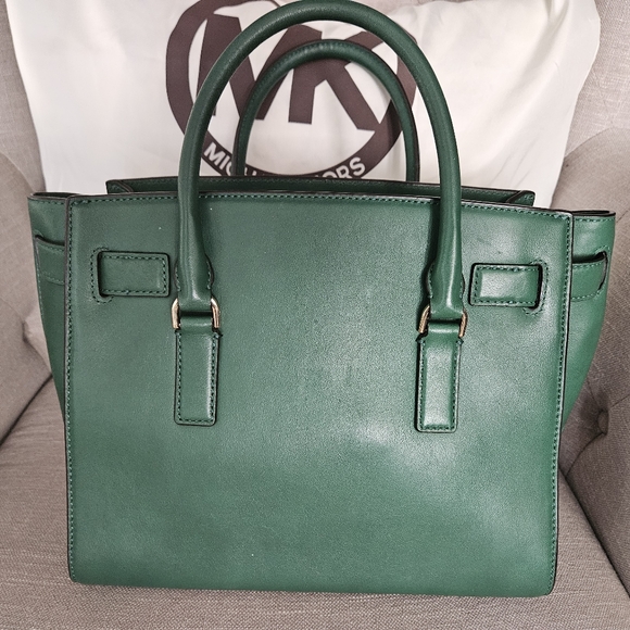 Michael Kors Hamilton Traveler Green Leather Satchel Bag - Picture 4 of 17